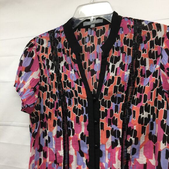 NY COLLECTION Pink Black Abstract Print V-Neck Short Sleeve Blouse M - Picture 2 of 8